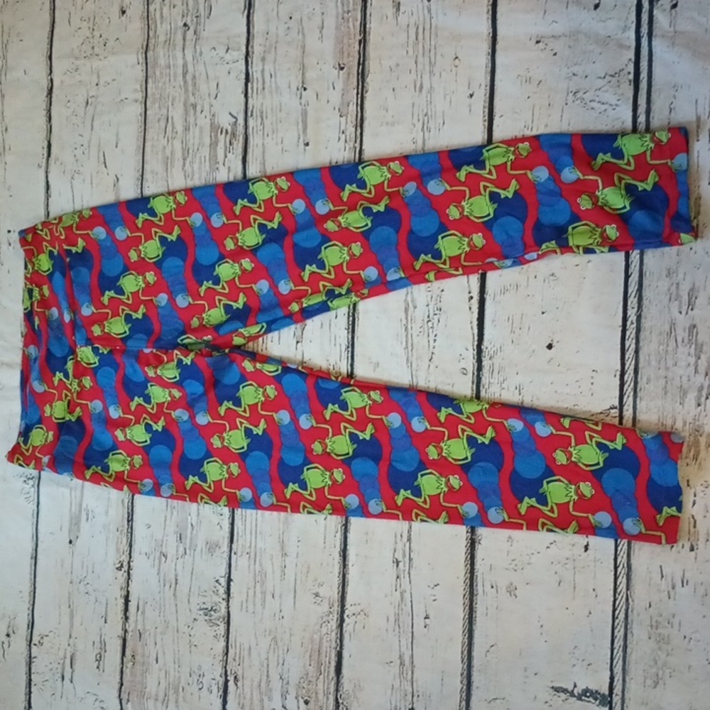 Lularoe Blue Red Green Kermit The Frog Leggings OS